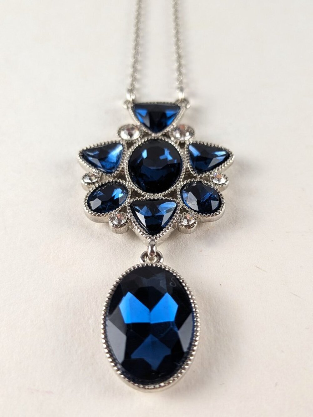 Blue Rhinestone Cluster Pendant Necklace